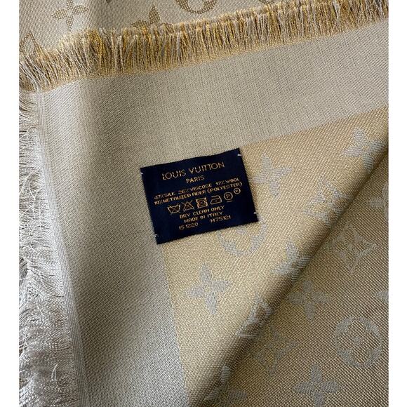 Louis Vuitton  Silk Lurex Wool Monogram Shine Shawl Greige*BRAND-NEW with COA - Picture 7 of 7